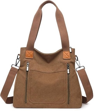 ЖЕНСКАЯ СУМКА НА ПЛЕЧЕ, ВМЕСТИТЕЛЬНАЯ, ПРОЧНАЯ, БОЛЬШАЯ КОРИЧНЕВАЯ КАНВАСНАЯ СУМКА