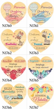 Podziękowania dla gości KOMUNIA na CHRZEST I ROCZEK URODZINY magnes 10 szt.