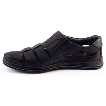 Buty męskie skórzane wsuwane ażurowe na lato POLSKIE J06 czarne 43