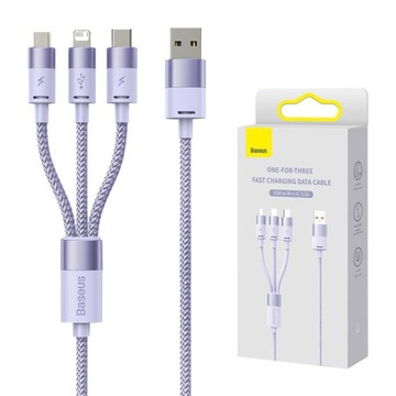 BASEUS PRZEWÓD DO TELEFONU USB TYPU C MICRO USB LIGHTNING QC 5V 3,5A 1.2M