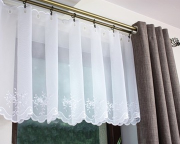 Заздростка Вуаль белая Штора с вышивкой для кухни, высота 90 см