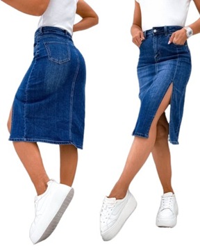 KLASYCZNA SPÓDNICA JEANSOWA OŁÓWKOWA DOPASOWANA Z ROZCIĘCIEM S