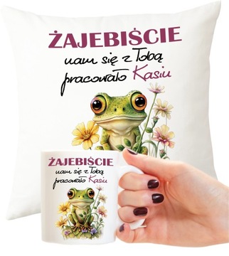 KUBEK + PODUSZKA na POŻEGNANIE Z PRACY ODEJŚCIE Z PRACY + dowolne imię