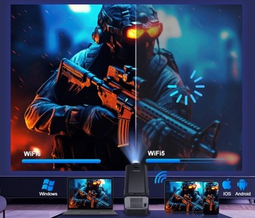 PROJEKTOR RZUTNIK ANDROID TV WIFI FULL HD PRZENOŚNY SMART GŁOŚNIK OBROTOWY