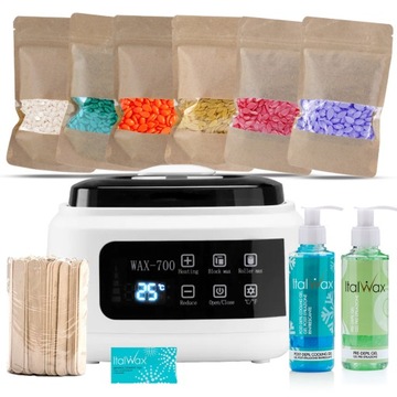 Zestaw ITALWAX 6x WOSK DO DEPILACJI twardy +PODGRZEWACZ do wosku PREPARATY