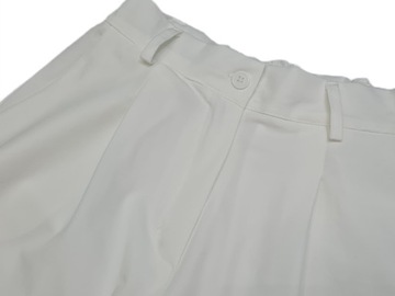 Eleganckie SPODNIE GARNITUROWE DAMSKIE BIAŁE, Wide Leg, Ecru, r.M