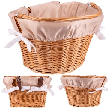 KOSZYK WIKLINOWY ROWEROWY Z BEŻOWYM WKŁADEM POJEMNY Z UCHWYTEM MOCOWANIEM