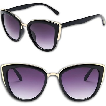 Okulary kocie przeciwsłoneczne Czarne cieniowane UV400 Z Filtrem damskie