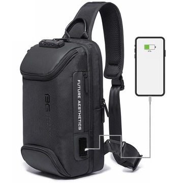 Antykradzieżowy Plecak Miejski BANGE na Jedno Ramię TSA USB organizer