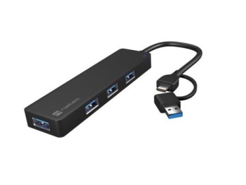 Natec Hub USB-C — 4 порта USB 3.2 Mayfly черного цвета + адаптер USB-A