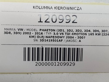 SLOUPEC VOLANT VW PHAETON EVROPA 4E0905852E 3D1419501AF