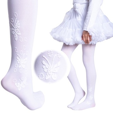Колготки для девочек БЕЛЫЕ, гладкие, УЗОР бабочки, СУПЕР КАЧЕСТВО