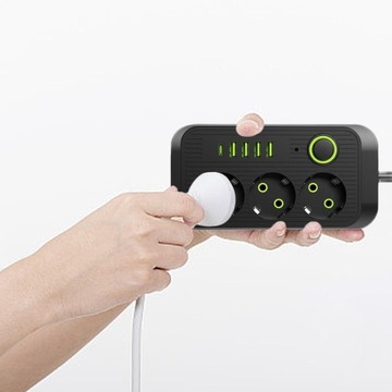Listwa zasilająca, adapter EU, z 4 portami USB, przenośna wtyczka do komputera stacjonarnego, czarna 3