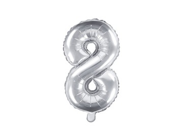 Balon foliowy cyfra 8 srebrny 35cm 1szt