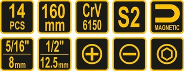 НАБОР УДАРНОЙ ОТВЕРТКИ + МАГНИТНЫЕ БИТЫ, 14 ШТ.