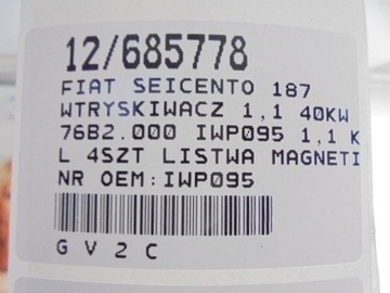 FIAT PANDA II 2 03- 1.1 VSTŘIKOVAČE IWP095