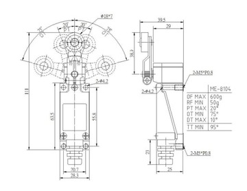 ME-8104 wyłącznik krańcowy z dźwignią 30mm z metalową rolką fi18mm