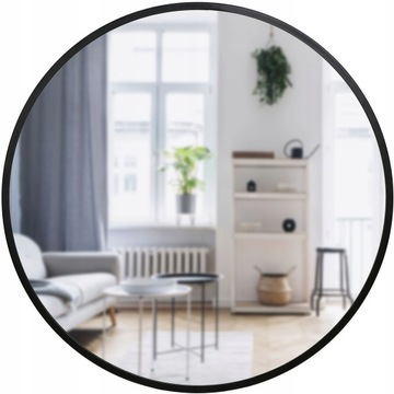 LUSTRO OKRĄGŁE ŚCIENNE LOFT W CZARNEJ RAMIE NOWOCZESNE LOFTOWE WISZĄCE 50cm
