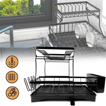 ДВУХУРОВНЕВАЯ СУШИЛКА ДЛЯ СУШКИ ПОСУДЫ КОНТЕЙНЕР ДЛЯ СТОЛОВЫХ ПРИБОРОВ + ВЫПУСК ВОДЫ