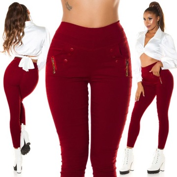 W748 BORDOWE ELEGANCKIE LEGGINSY JEGGINSY damskie z wysokim stanem 36 S/M