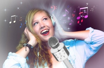 MIKROFON KARAOKE BEZPRZEWODOWY USB BLUETOOTH SREBRNY Z GŁOŚNIKIEM 3 W 1