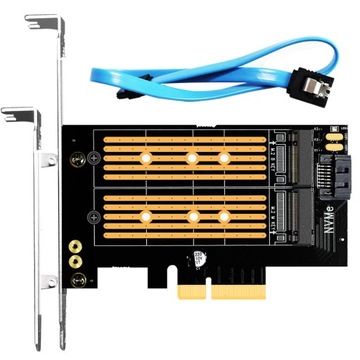 Adapter 2 w 1 M.2 na PCIe 4.0 X4 dla jednego dysku SSD M.2 NVMe i jednego dysku SSD M.2 SATA