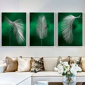3X PLAKAT TRYPTYK SRERBNE LIŚCIE PALMY A3 30x40cm