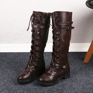 Kozaki Sznurowane buty damskie z klamrą B252-131