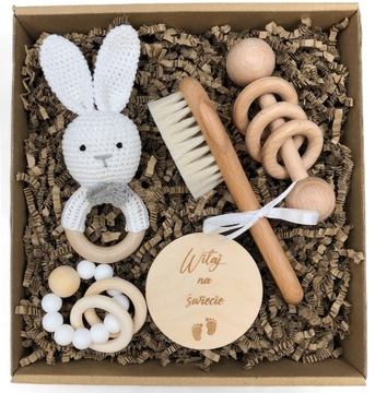 Na chrzest biały prezent w pudełku gotowy zestaw