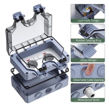 PODWÓJNE GNIAZDKO IP66 OGRODOWE ZEWNĘTRZNE WODOSZCZELNE GNIAZDO