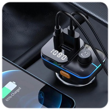 Bluetooth FM-передатчик, автомобильное зарядное устройство 25 Вт, черный + кабель