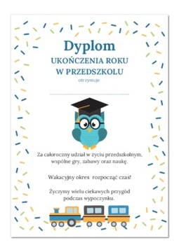 Dyplom A4 ukończenia roku w przedszkolu SOWA