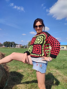 Sweter na szydełku handmade boho rękodzieło