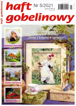 Haft gobelinowy. 5/2021. Dama z książką w ogrodzie