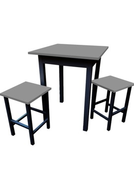 Komplet Stół 60x60 + 2x Taboret Szara Lawa /Czarny