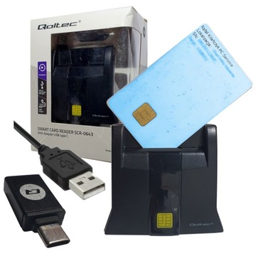 CZYTNIK KART CHIPOWYCH INTELIGENTNY ID SCR-0643 USB 2.0 + ADAPTER USB-C