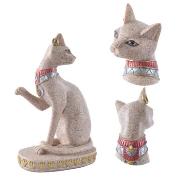 2x Statuetka Kota Mau Retro Ręcznie Rzeźbiona