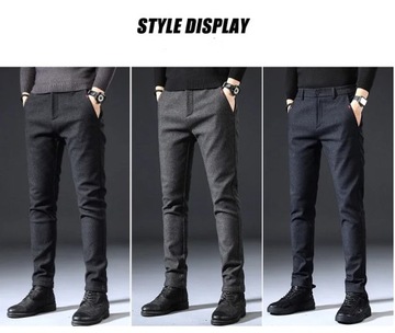 Fleece Casual Pants Men Slim Fit Warm Trousers But