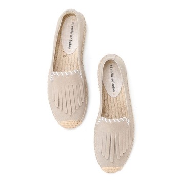 BUTY ESPADRYLE FRĘDZLE SKÓRA NATURALNA BEŻOWE