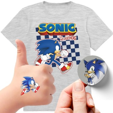 ZESTAW 3W1 KOSZULKA DLA DZIECI TATUAŻE NAKLEJKI SONIC 116 JAKOŚĆ