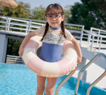 КОЛЕСО ДЛЯ ПЛАВАНИЯ Надувное кольцо в пастельные полоски для пляжного отдыха 90 см XXL