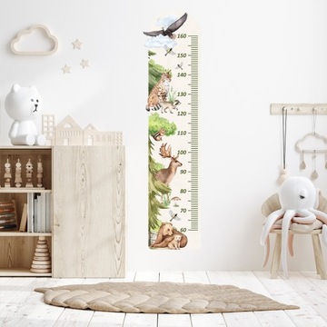 Наклейка на стену с диаграммой высоты лесные животные медведь лось