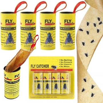 4x LEP NA OWADY MUCHY PUŁAPKA LEPOWA TAŚMA 4 ROLKI