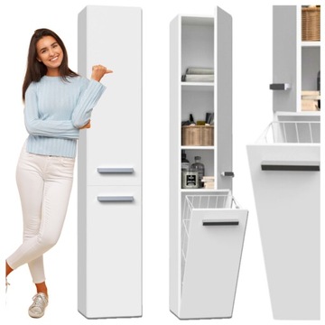 SZAFKA ŁAZIENKOWA SŁUPEK Z KOSZEM BIAŁY REGAŁ BIEL NEL IV MAT