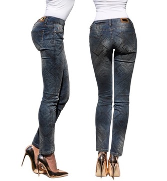 #406 KOBIECE WYGODNE Spodnie Jeans Rurki Wzory 3XL