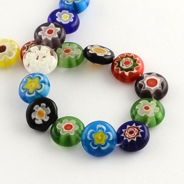 Płaskie okrągłe Millefiori Lampwork paciorki szkla
