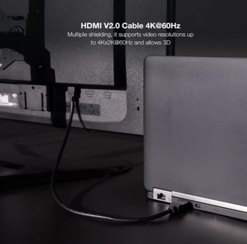 MOCNY KABEL PRZEWÓD DP 1.2 DISPLAYPORT - DISPLAY PORT 4K 60HZ 1M CZARNY