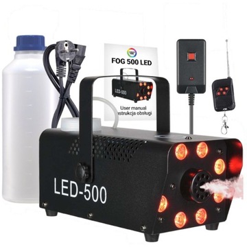 Wytwornica Dymu FOG 500 LED z pilotem + Baniak Płynu 1 litr