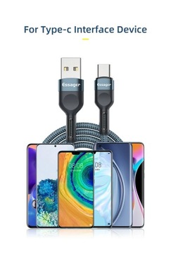 Черный USB-кабель типа C длиной 4 м, 3a для быстрой зарядки