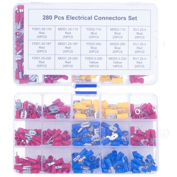 БОЛЬШОЙ НАБОР ИЗОЛИРОВАННЫХ РАЗЪЕМОВ ДЛЯ ПРОВОДОВ 280 ШТ. РАЗМЕР 15